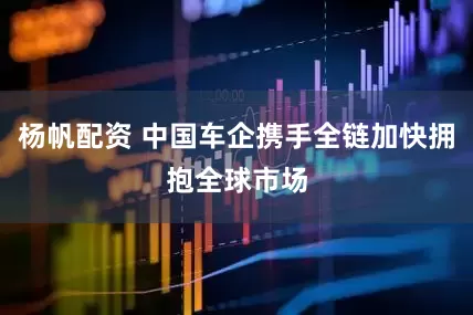杨帆配资 中国车企携手全链加快拥抱全球市场